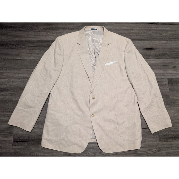 Stafford Other - Stafford Men's Tan Herringbone Linen Cotton Classic Fit Blazer Size 50R